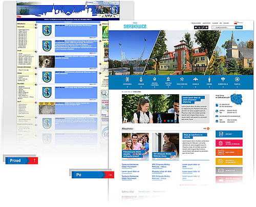 Grafika prezentująca starą stronę internetową Urzędu Gminy Sierakowice oraz aktualną